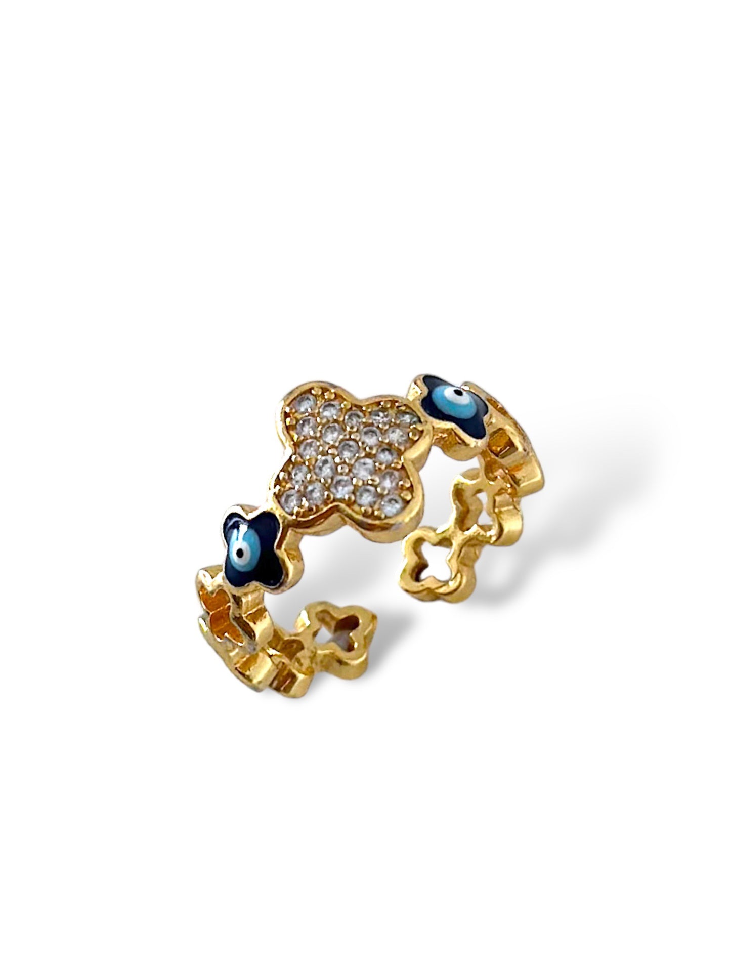 Evil Eye Clover Ring | Gold